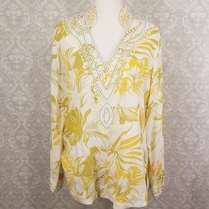 Soft Surroundings Yellow Beaded Viscose Tunic